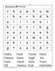 Words Beginning with H Wordsearch